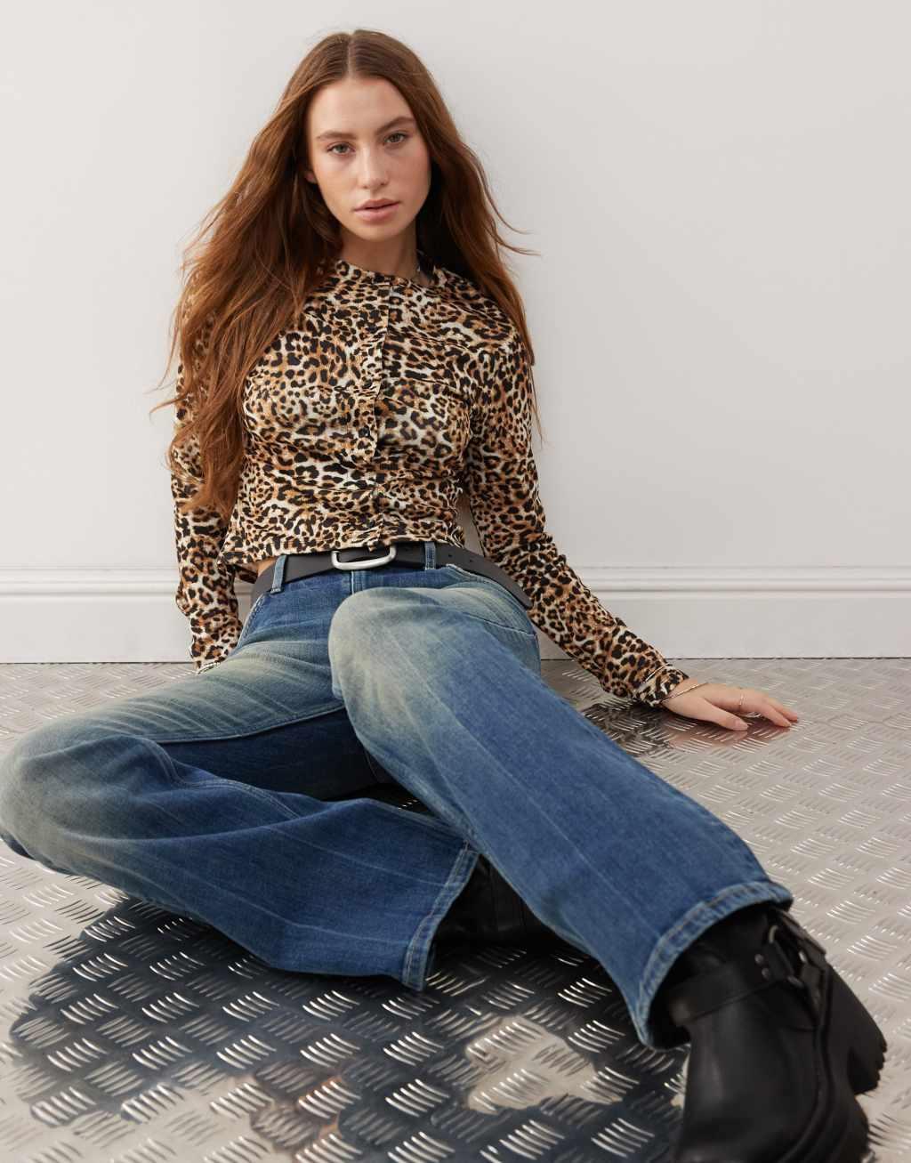 COLLUSION ribbed leopard print cardigan product image