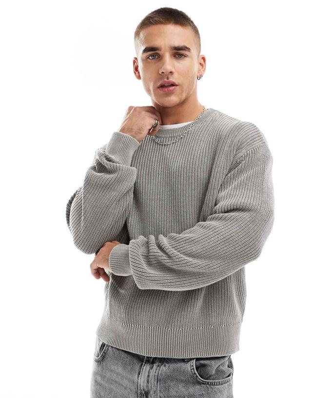 Bershka ribbed knitted sweater in gray Product Image