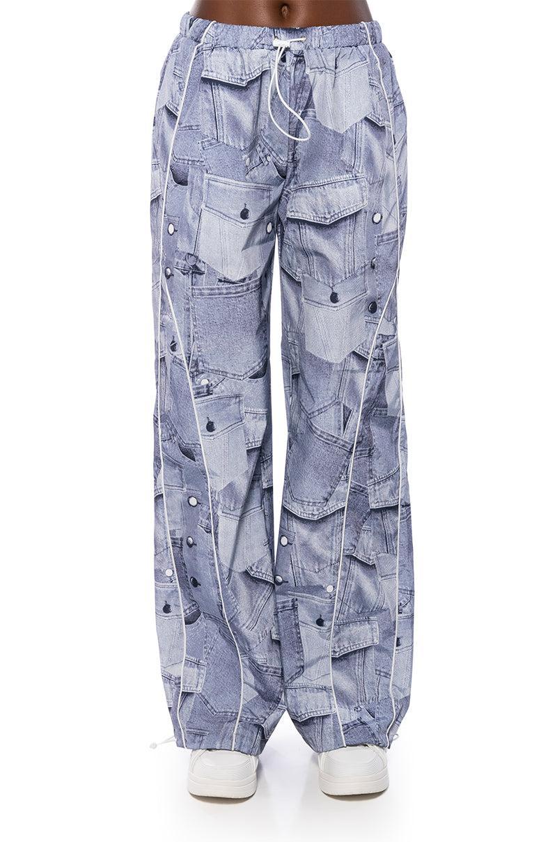 LOOK AGAIN DENIM GRAPHIC PARACHUTE PANT Product Image