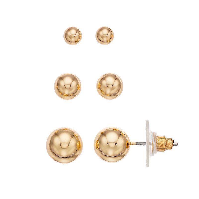 Napier Gold Tone Ball Stud Earring Set, Womens Product Image