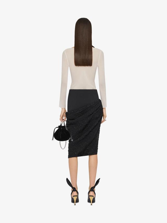 Asymmetric draped skirt in jersey with floral pattern Product Image