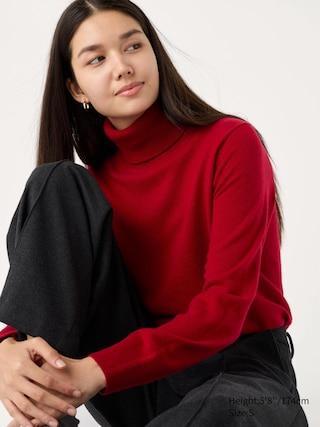 Womens Cashmere Sweater Turtleneck Red Small UNIQLO US Product Image