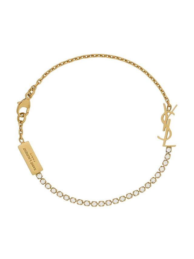 Saint Laurent - Ysl-charm Crystal-embellished Bracelet - Womens - Crystal Gold Product Image