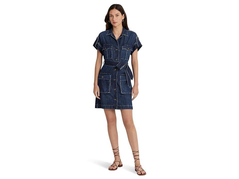 Lauren Ralph Lauren Belted Denim Shirtdress (Atlas Wash) Women's Dress product image