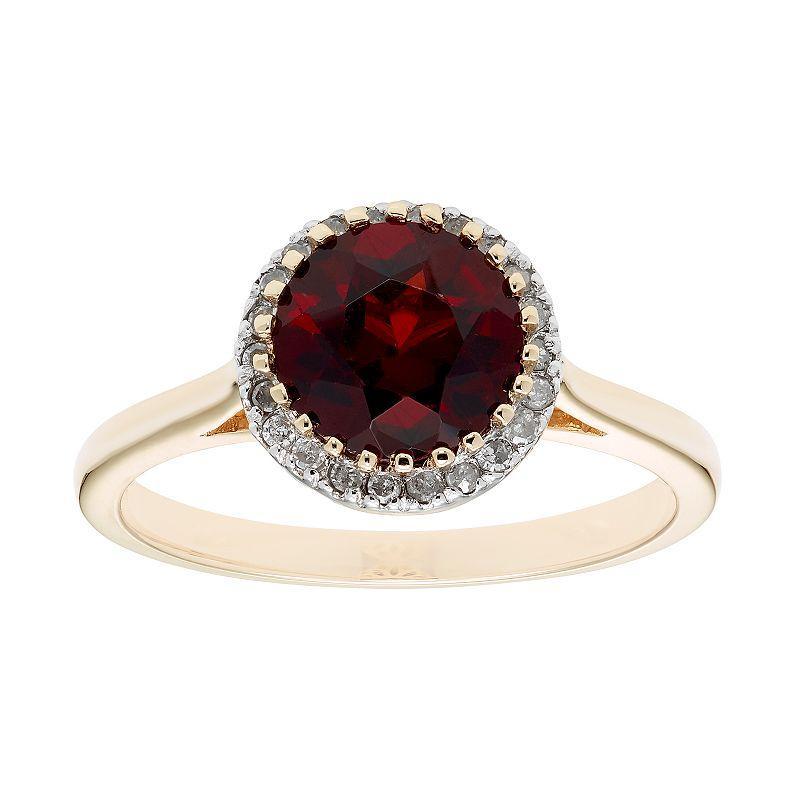 Garnet 10K Gold & 1/10 Carat T.W. Diamond Ring, Womens Pink Product Image