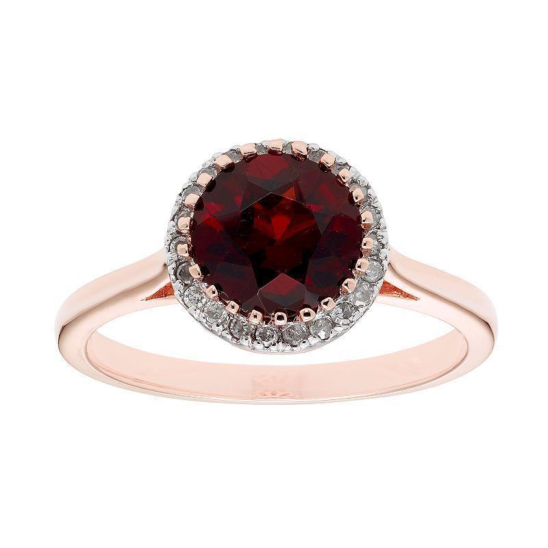 Garnet 10K Gold & 1/10 Carat T.W. Diamond Ring, Womens Pink Product Image