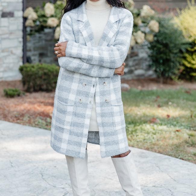 Time Rolls By Grey Plaid Cardigan Coat FINAL SALE Product Image