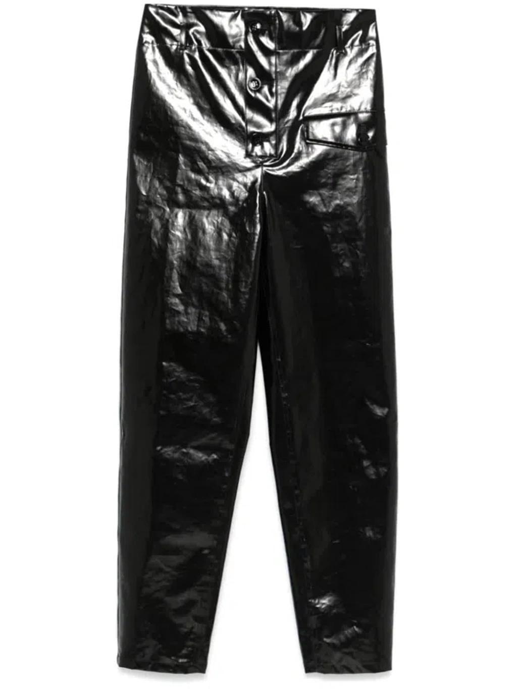 SAINT LAURENT Paperbag-waist Coated Trousers In Black Product Image