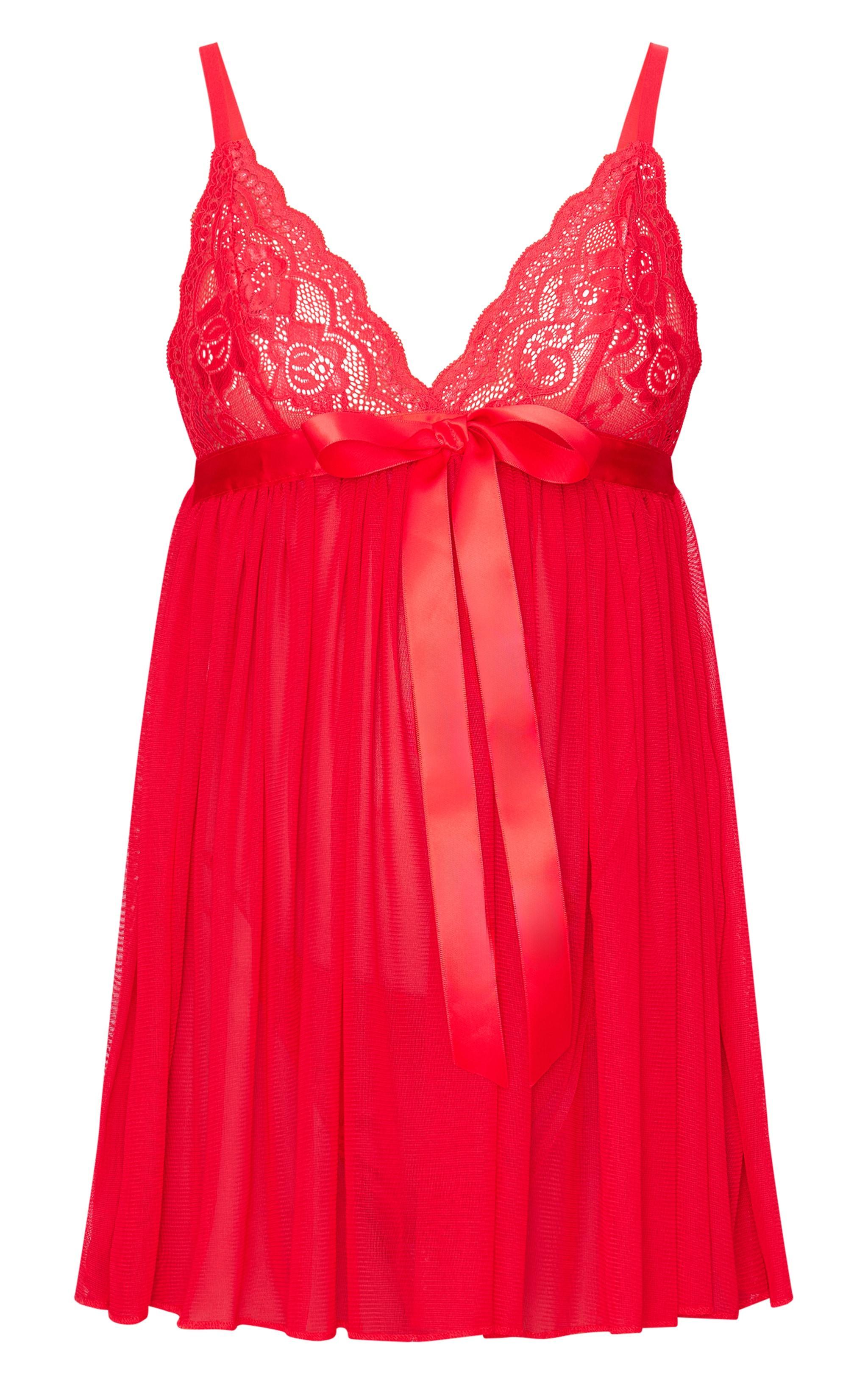 Red Lace Bow Detail Babydoll Product Image