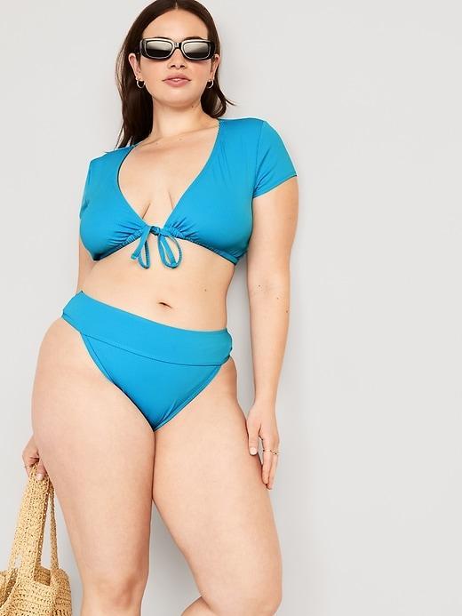 High-Waisted Ribbed French-Cut Bikini Swim Bottoms Product Image