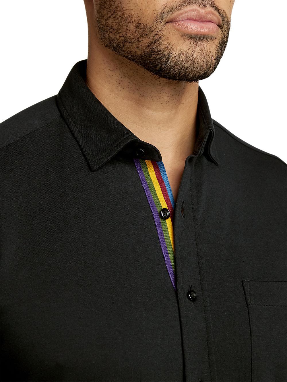 Mercerized Cotton Button Front Polo - Black Product Image