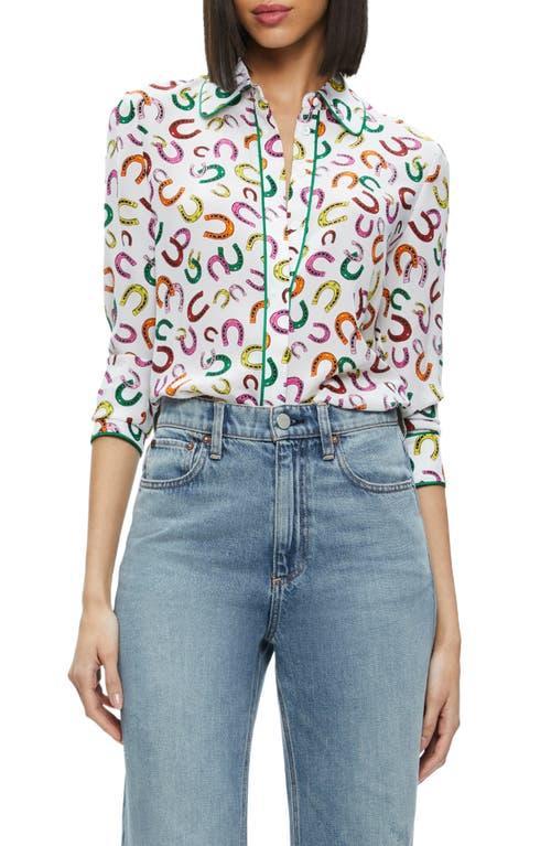 Alice + Olivia Willa Horseshoe Print Silk Button-Up Shirt Product Image