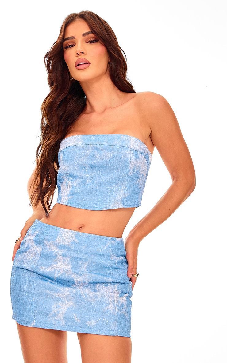 Blue Sequin Denim Textured Corset Top Product Image