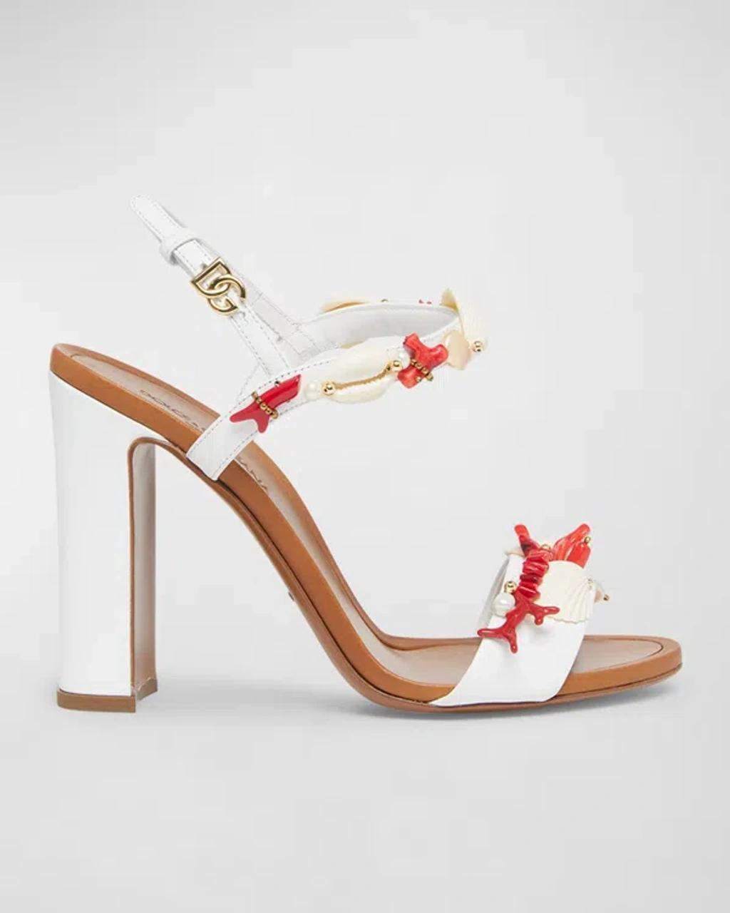 DOLCE & GABBANA Keira Coral Beaded Ankle-strap Sandals In White Product Image