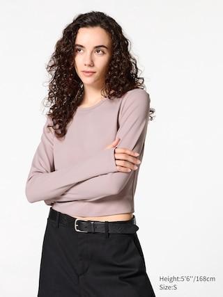 Womens Ultra Stretch Airism Cropped T-Shirt Long Sleeve Pink XS UNIQLO US product image