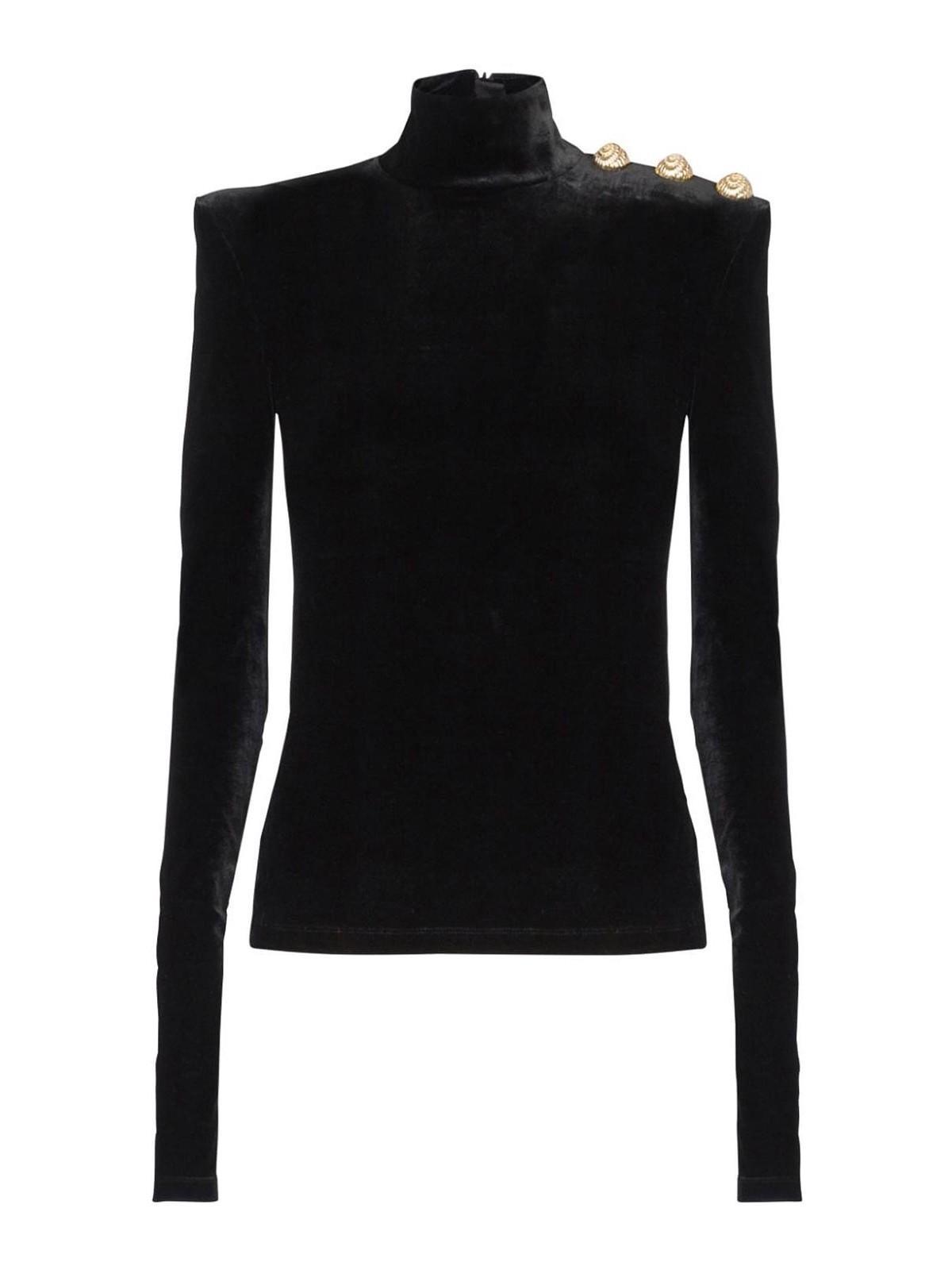 BALMAIN Long-sleeve Velvet Top In Black Product Image