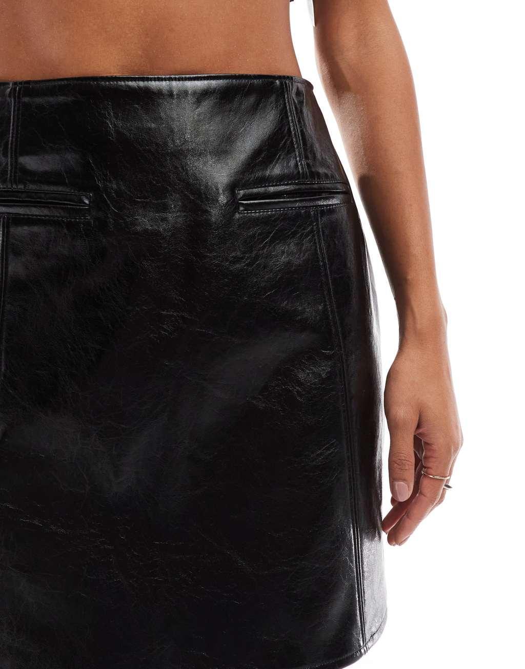 French Connection pu mini skirt in black Product Image