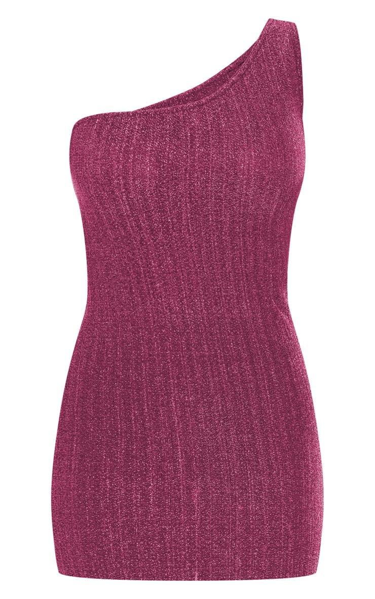 Hot Pink Glitter Plisse One Shoulder Bodycon Dress Product Image