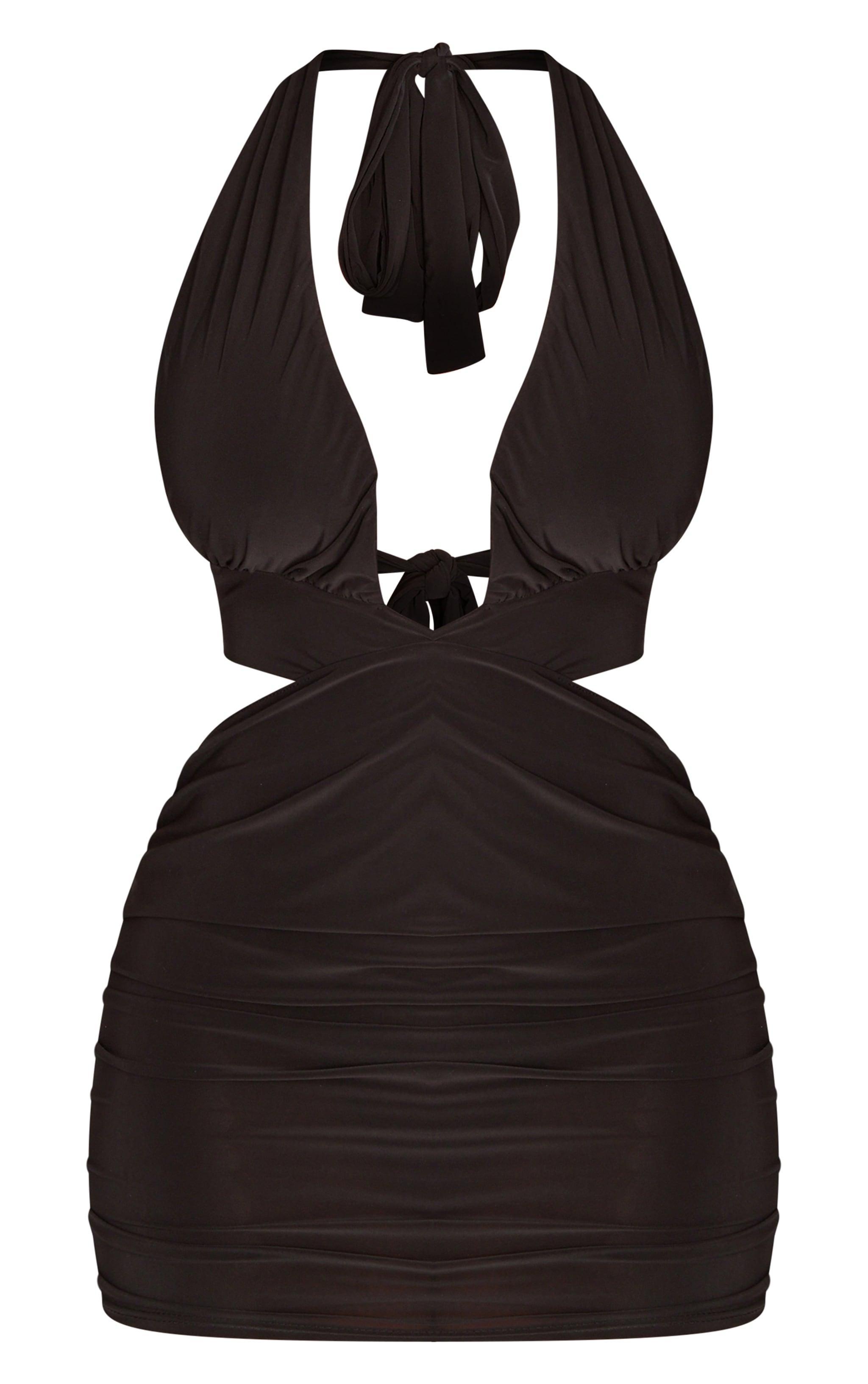 Shape Black Slinky Halterneck Cut Out Bodycon Dress Product Image