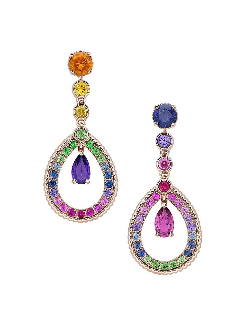 Womens Colours of Love Rose Gold Amethyst and Pink Sapphire Rainbow Tear Drop Earrings Product Image