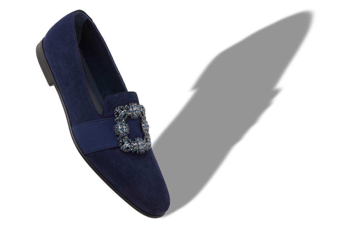 CARLTON Navy Blue Suede Jewelled Buckle Loafers  Product Image