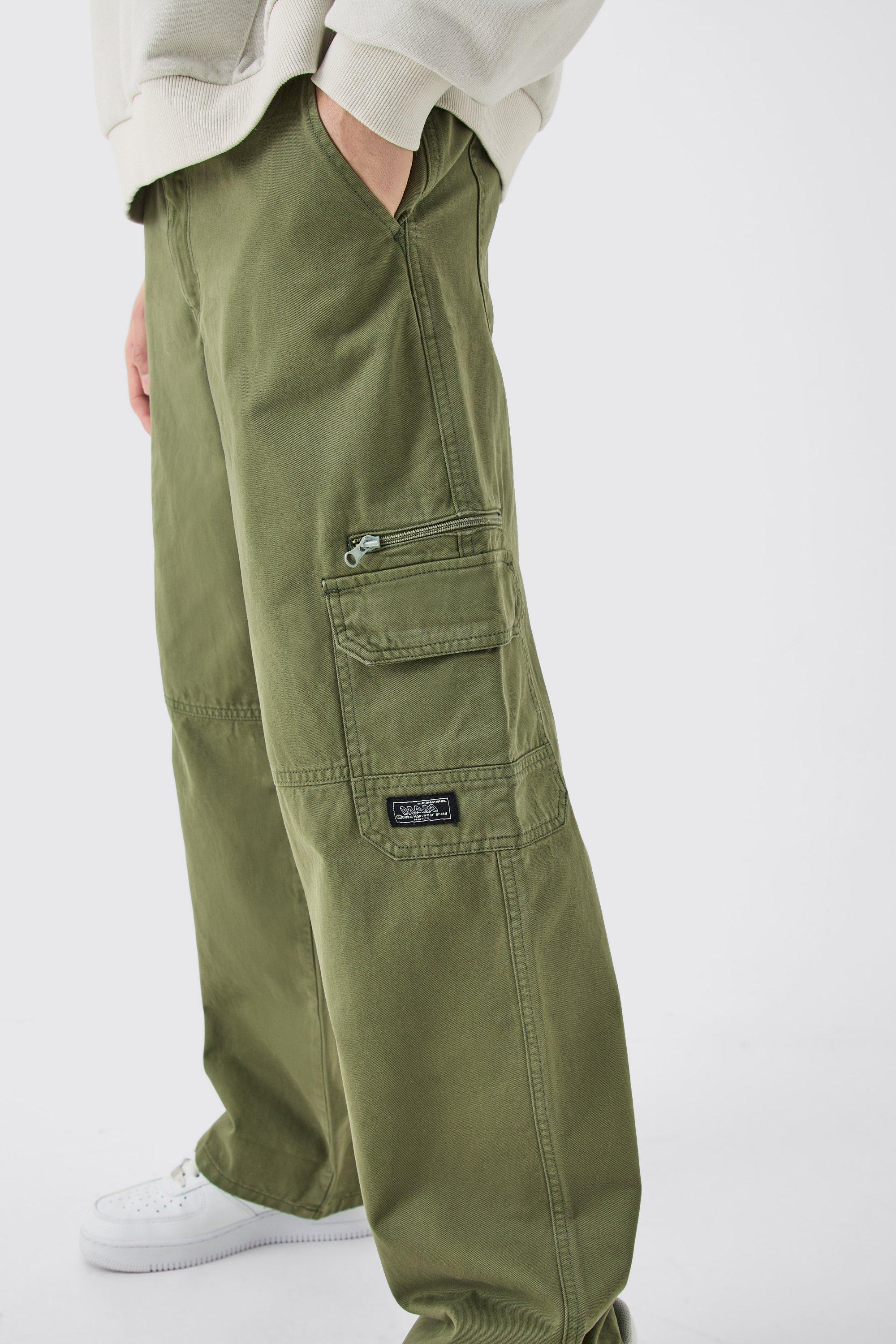 Fixed Waist Cargo Zip Pants With Woven Tab | boohooMAN USA Product Image