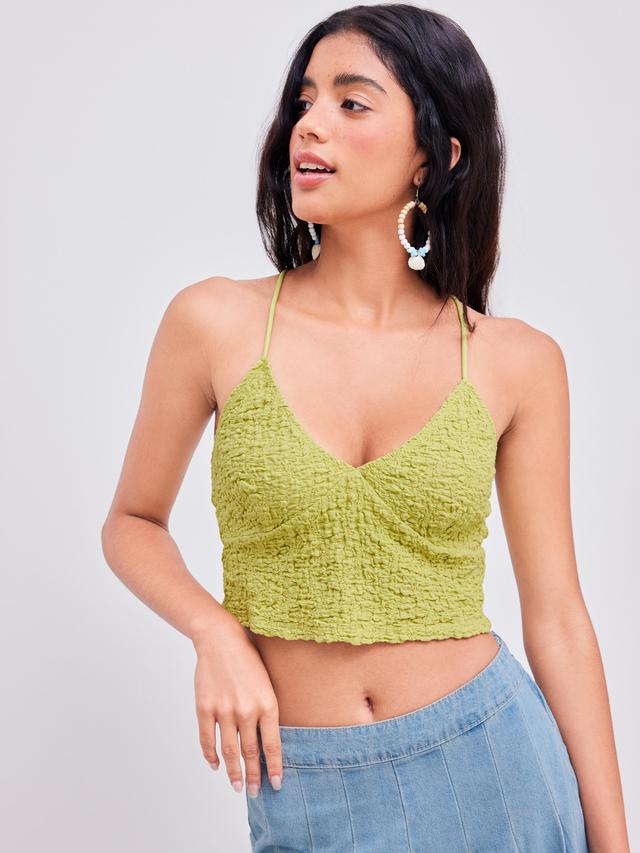 Sweetheart Solid Texture Criss Cross Crop Cami Top Product Image