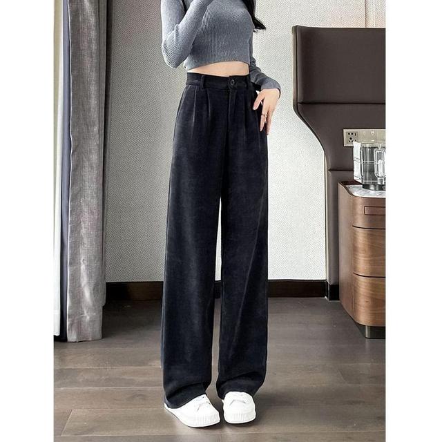 High Waist Plain Wide Leg Slacks (Various Designs) Product Image