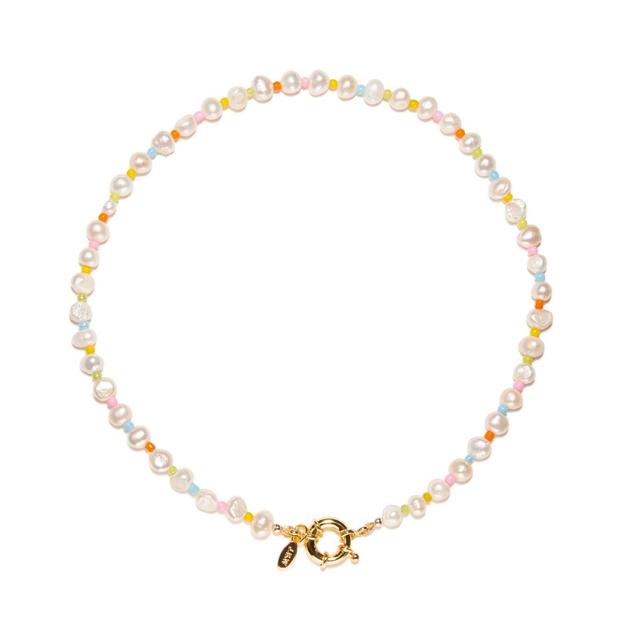 Joey Baby 18K Gold Freshwater Pearls and Pastel Rainbow Beads - Sakura Necklace 17 For Women - Light Product Image