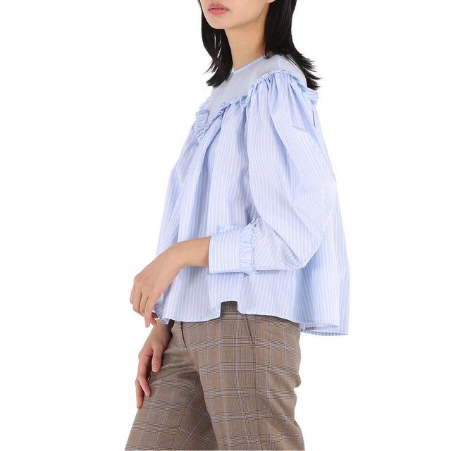 BURBERRY Ladies Pale Blue Stripe Velma Cotton Blouse Product Image