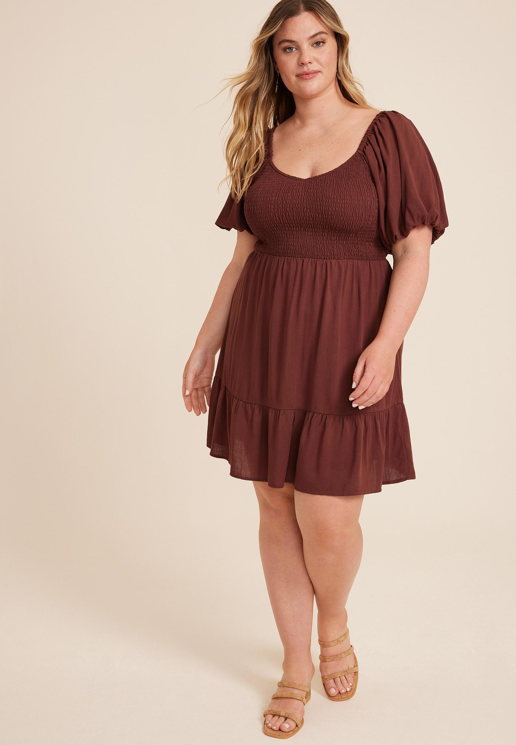 Maurices Plus Size Womens Sweetheart Bubble Short Sleeve Mini Dress Brown Size 4X Product Image