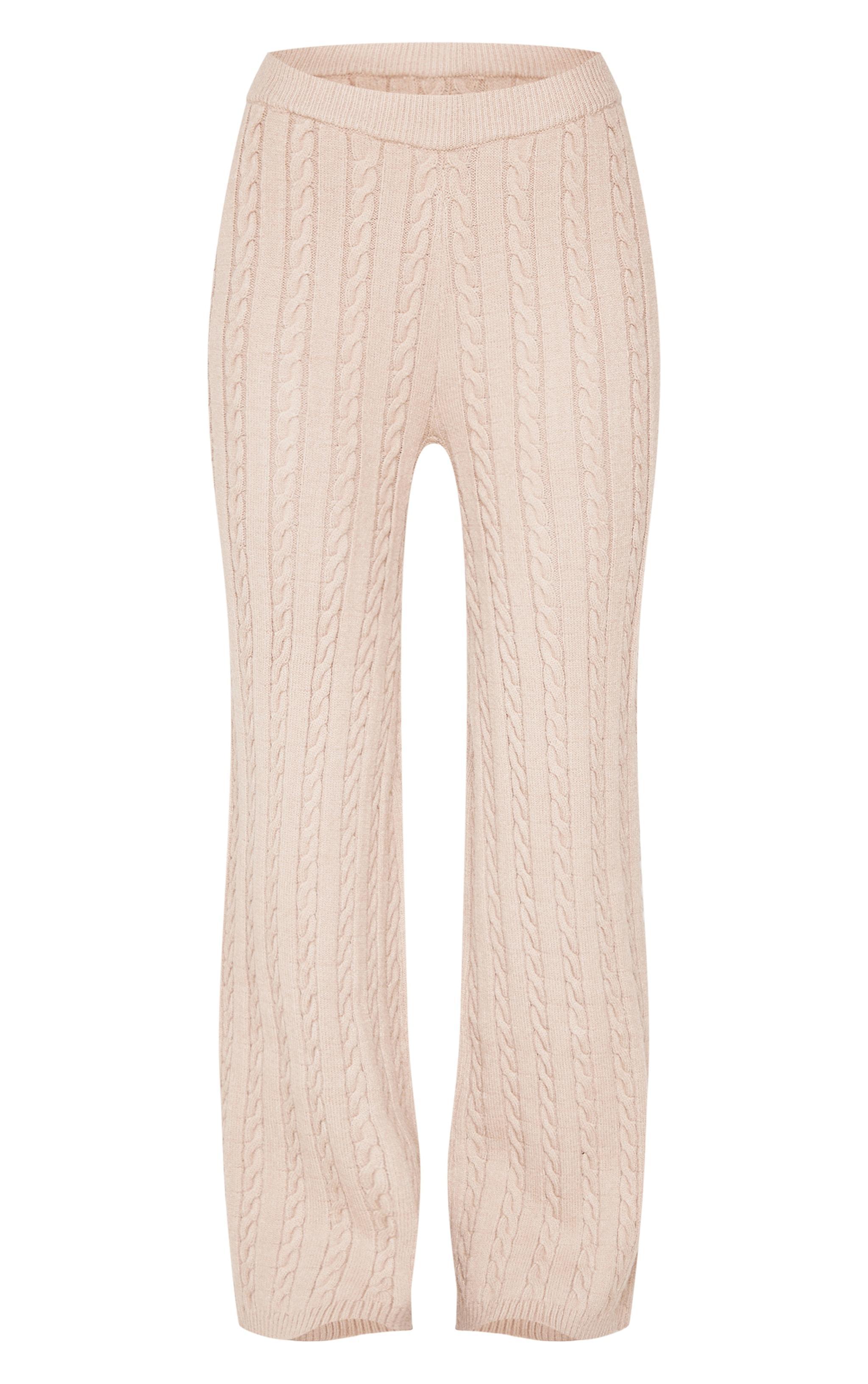 Mocha Cable Knit Wide Leg Pants Product Image