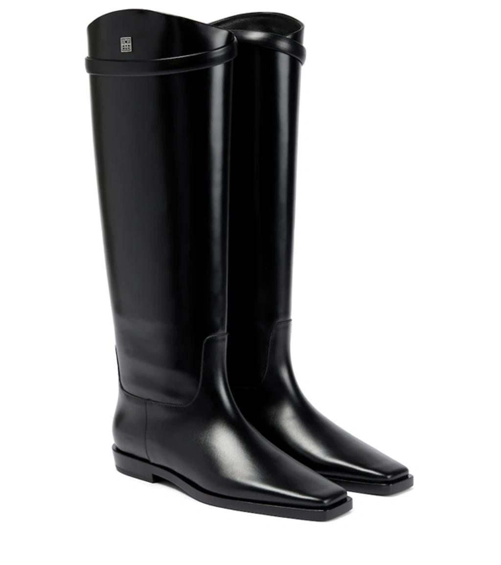 The Riding Leather Knee Boots In Black Product Image