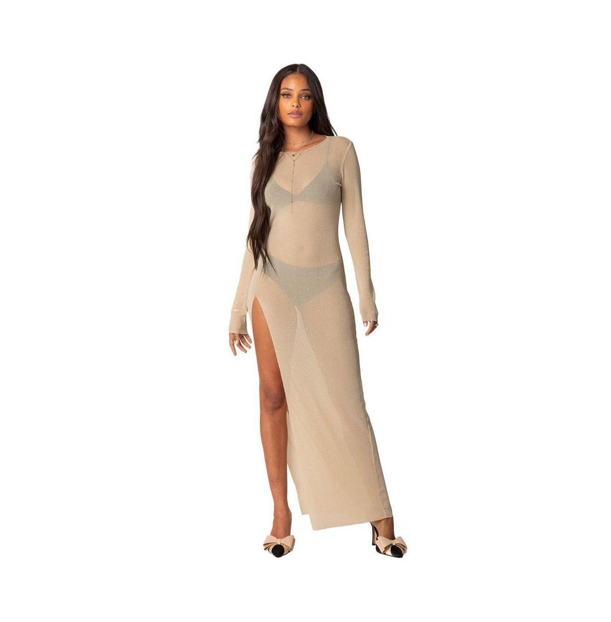 Womens Shiny Mesh Maxi Slit Dress Product Image