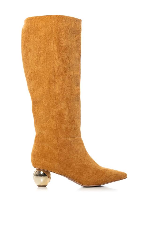 AZALEA WANG WARRINGTON TAN BOOT WITH ROUND HEEL Product Image