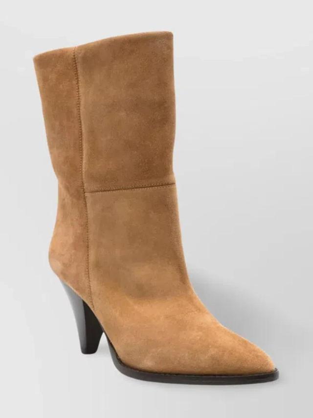 ISABEL MARANT Suede Leather Mid Cone Heel Boots In Brown Product Image