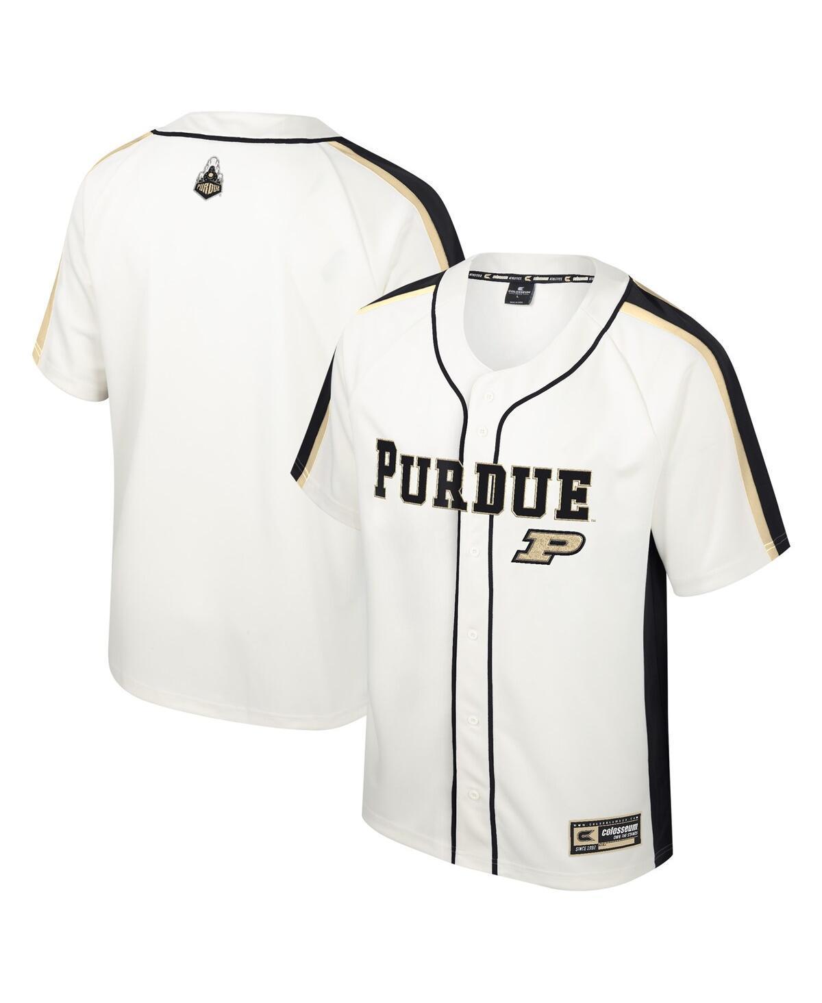 Mens Colosseum Cream Distressed Purdue Boilermakers Ruth Button-Up Baseball Jersey - Cream Product Image