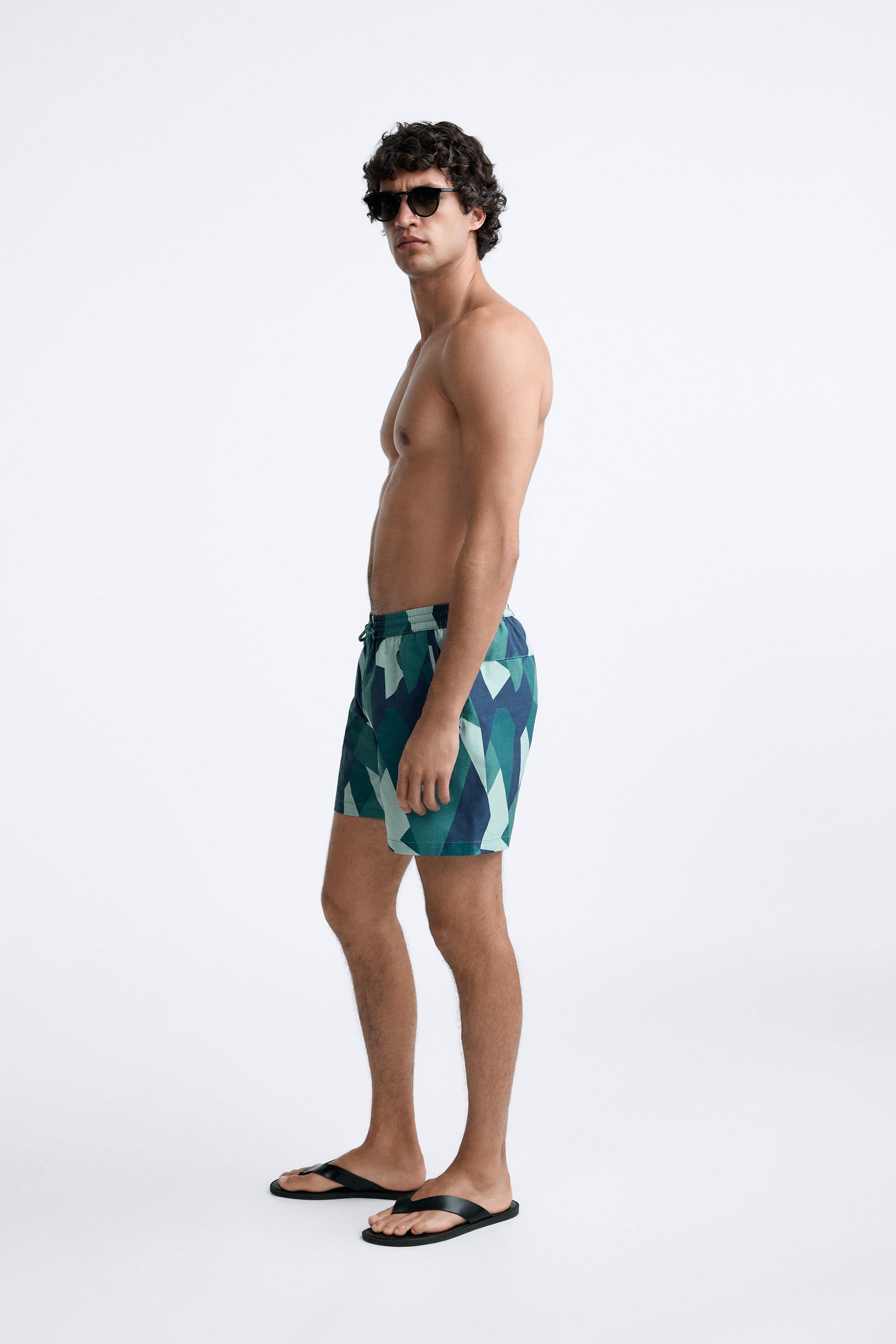 LONG ABSTRACT PRINTED SWIMMING TRUNKS Product Image