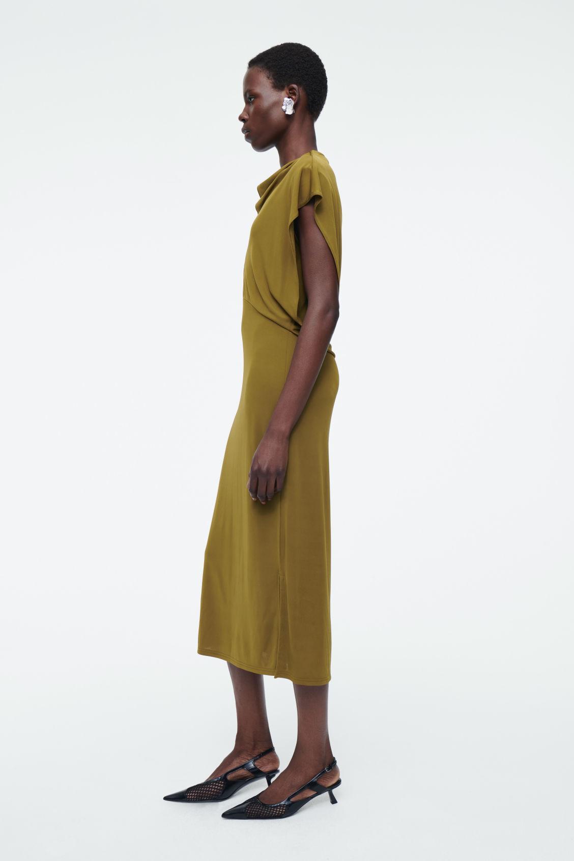 DRAPED COWL-NECK MIDI DRESS Product Image