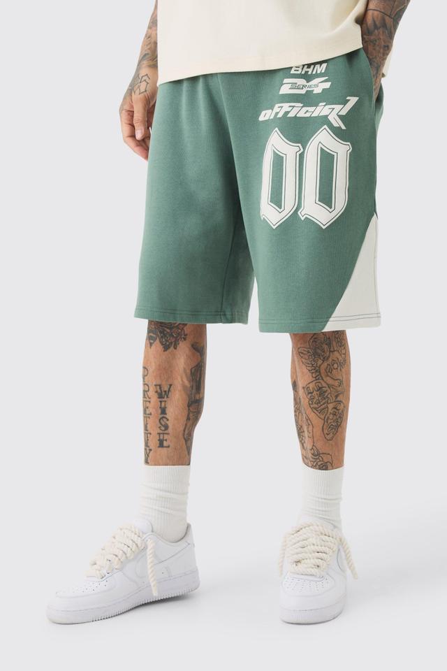 Tall Oversized Puff Print Moto Mid Length Shorts | boohooMAN USA Product Image