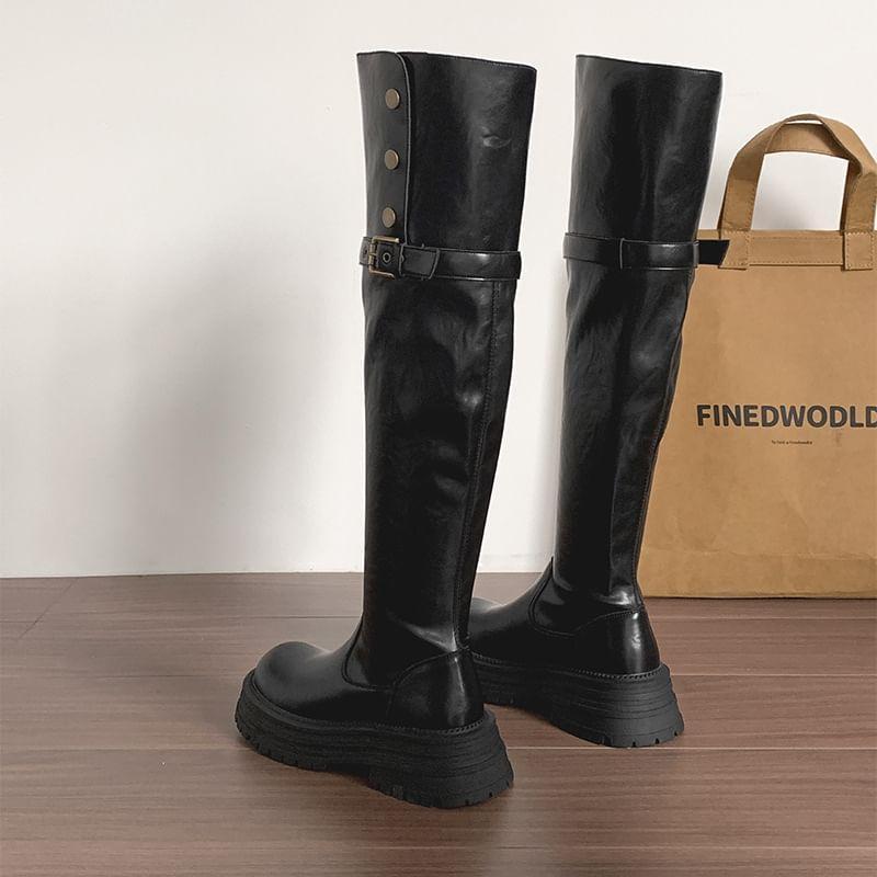 Buckled Platform Over-the-Knee Boots Product Image