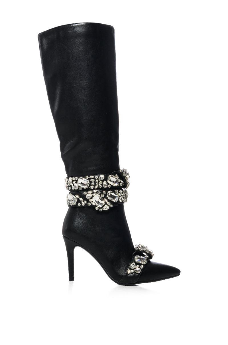 AZALEA WANG ALONZA BLACK DIAMOND EMBELLISHED BOOT Product Image