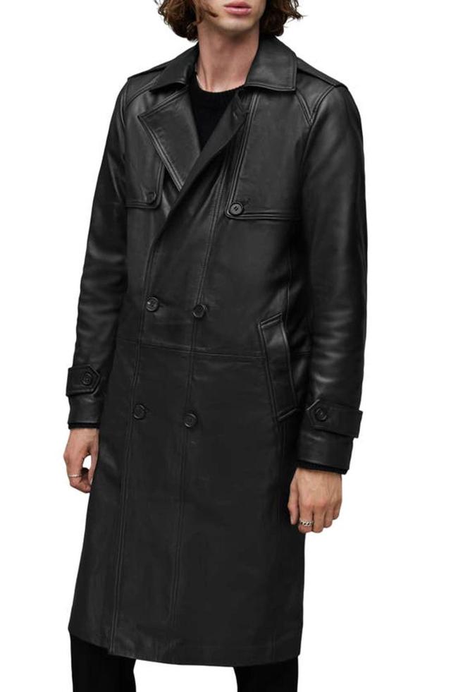 Oken Leather Trench Coat In Black Product Image