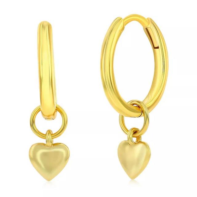 Argento Bella Gold Tone Sterling Silver Heart Drop Hoop Earrings, Womens Product Image