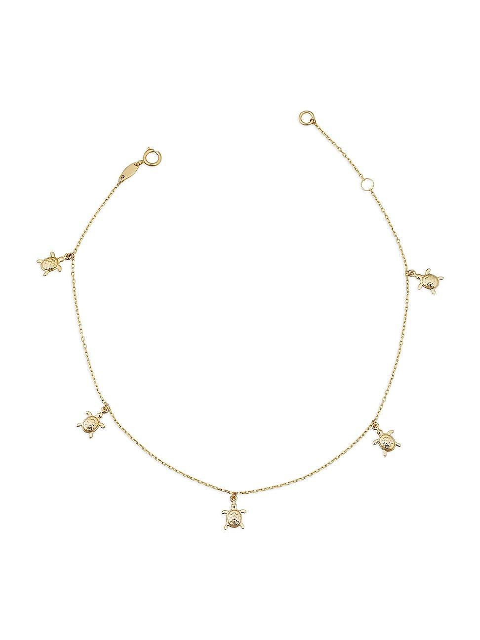 Womens 14K Yellow Gold Sea Turtle Anklet Product Image