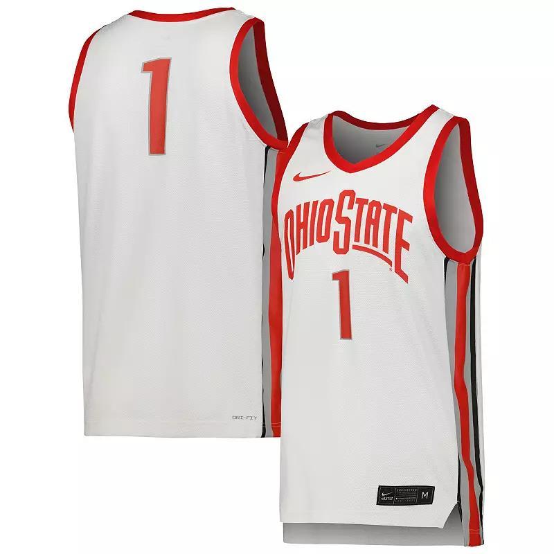 Mens Nike #1 White Ohio State Buckeyes Team Replica Basketball Jersey - White Product Image