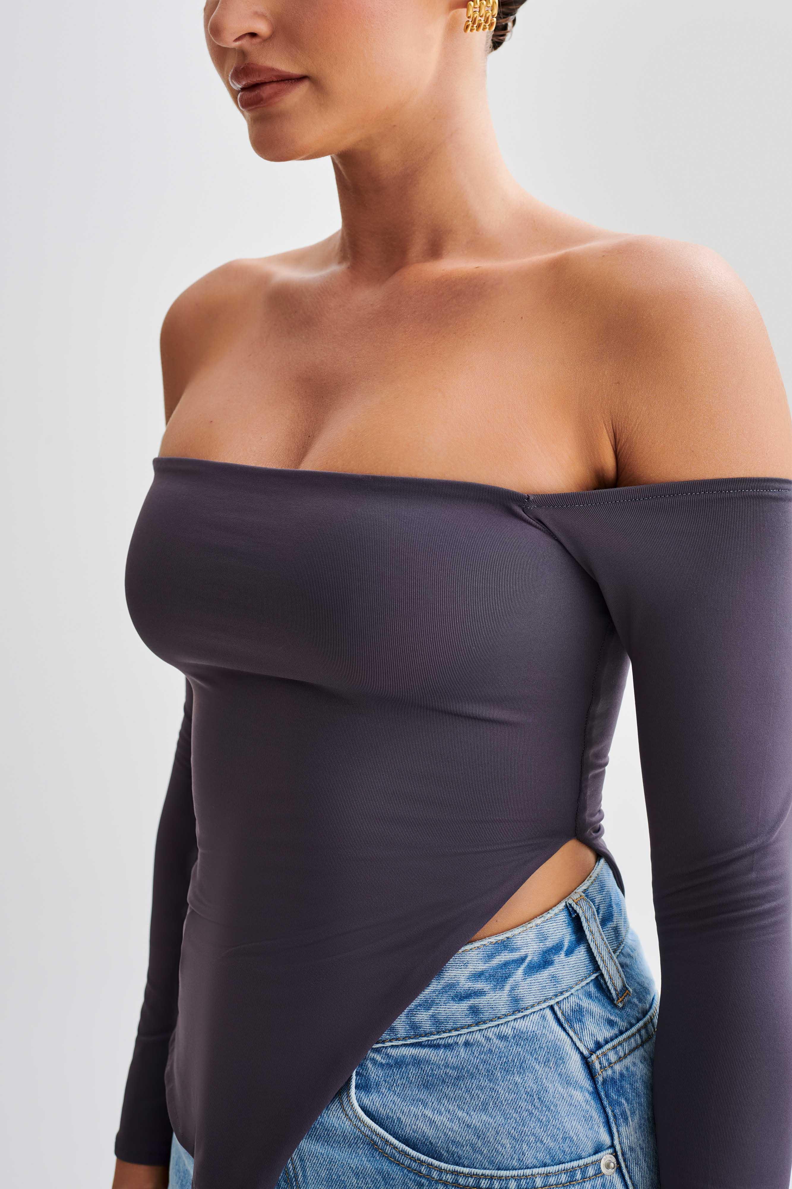 Carmen Recycled Nylon Off Shoulder Top - Charcoal Product Image