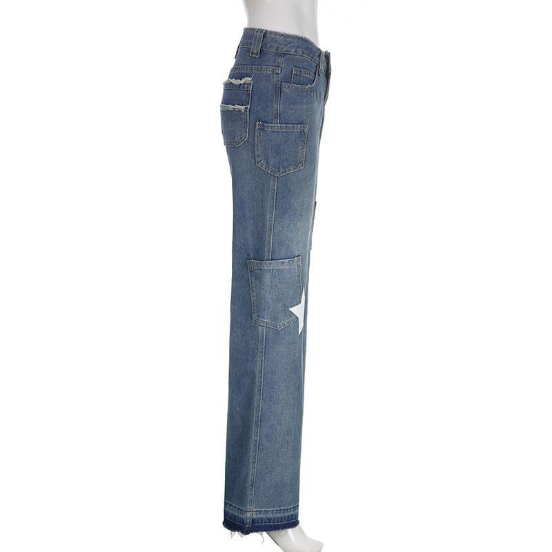 Mid Waist Star Applique Flared Jeans Product Image