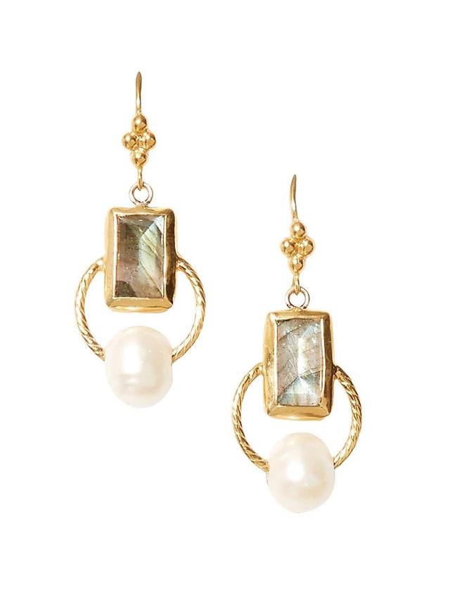 Womens 18K Gold-Plated, Labradorite & Freshwater Pearl Drop Earrings Product Image