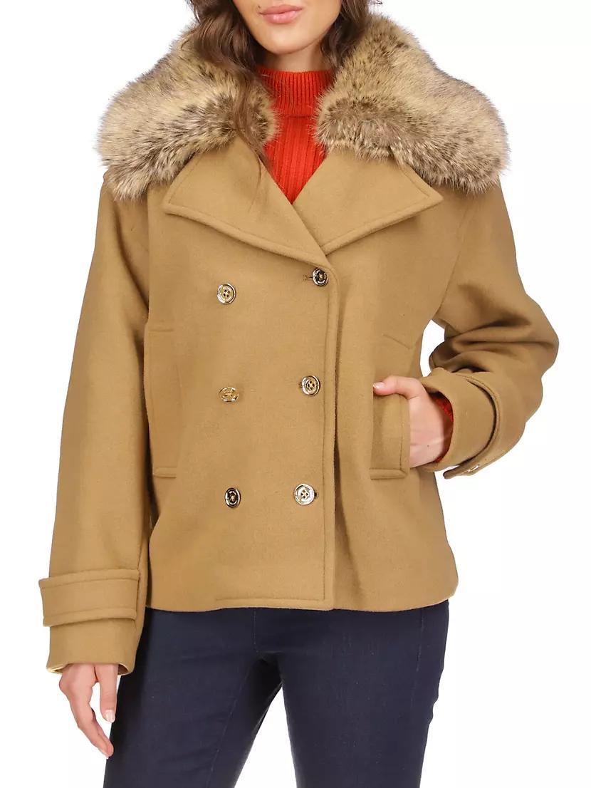 Faux Fur Collar Wool-Blend Short Peacoat Product Image